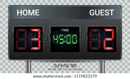 Digital timing scoreboard, Football match team A vs team B, Strategy broadcast graphic template for presentation score or game results display (EPS10 vector fully editable, resizable and color change)