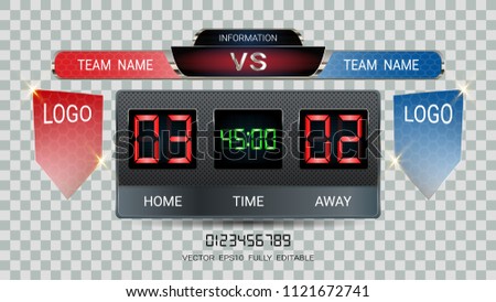 Digital timing scoreboard, Football match team A vs team B, Strategy broadcast graphic template for presentation score or game results display (EPS10 vector fully editable, resizable and color change)