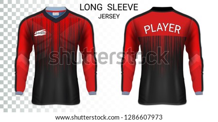 Long sleeve soccer jerseys, T-Shirt sport mockup template, Realistic graphic design for Football Uniform, Goalkeeper, Motocross, Unisex Cycling, etc, Easily to change logo, name, color in your styles.