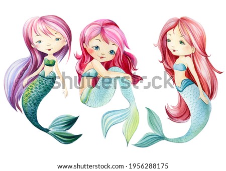 Mermaid on an isolated white background. Watercolor drawing