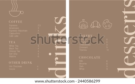 Cafe brochure vector, coffee shop menu design. Restaurant menu design. Drink and Dessert menu