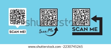 Scan me icon with QR code.Scan QR code icon. Quick response code or QR code set for smartphone. 