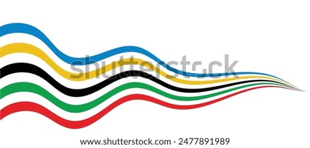 abstract wavy stripes with the colors of Paris Olympics games 2024 . vector illustration
