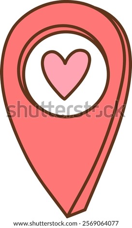 Valentine's location pin with heart doodle, pink accents
