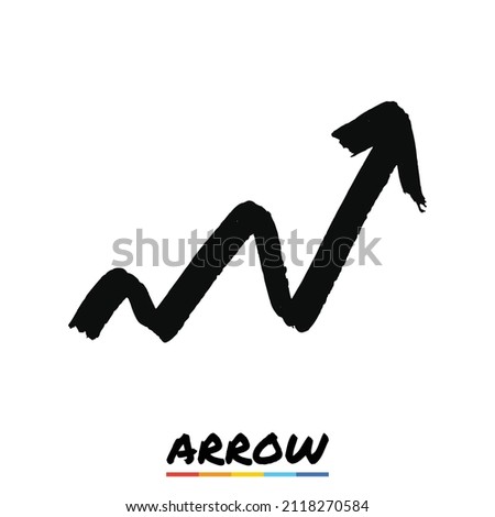 Arrow in black ink brush style, Black grunge arrow, Vector, Illustration.