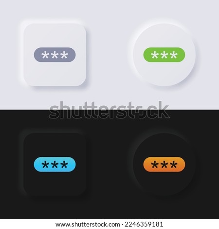 Password asterisk field box symbol button icon set, Multicolor neumorphism button soft UI Design for Web design, Application UI and more, Button, Vector.