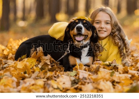 Similar – Image, Stock Photo Baby and dog at park