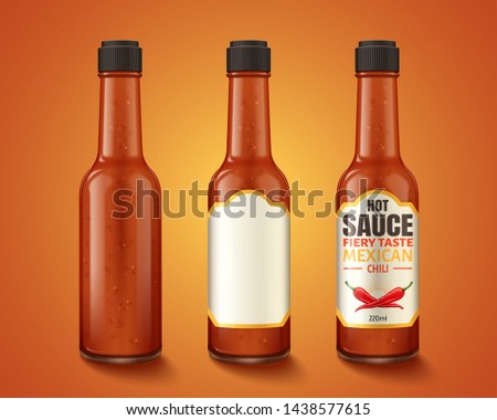 Hot sauce product container and label design in 3d illustration Foto d'archivio © 