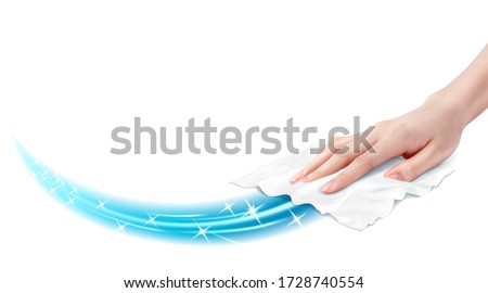 Realistic wet wipes gliding smoothly across the surface with sparkles, effect for hygienic cleaning or disinfecting, 3d illustration Foto stock © 