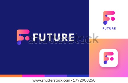Letter F logo set with gradient design, concept of 5G, future and forward Stock fotó © 