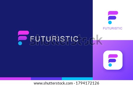 Letter F logo set with geometric gradient design, concept of 5G, future and forward Stock fotó © 