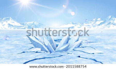 3d glacier scene design with cracked and exploded ice. Blank background suitable for displaying icy product. Stock foto © 
