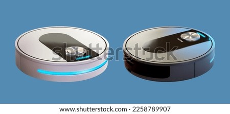 3D illustration of robot vacuum cleaner machine model isolated on blue grey background