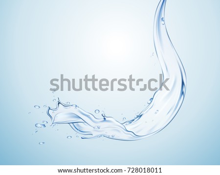 clear water pouring down isolated on light blue background, 3d illustration