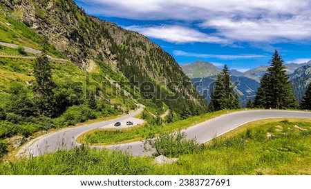 Similar – Image, Stock Photo Alpine road with hairpin bends