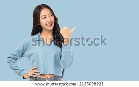 Similar – Image, Stock Photo Satisfied Asian woman on vacation during excursion