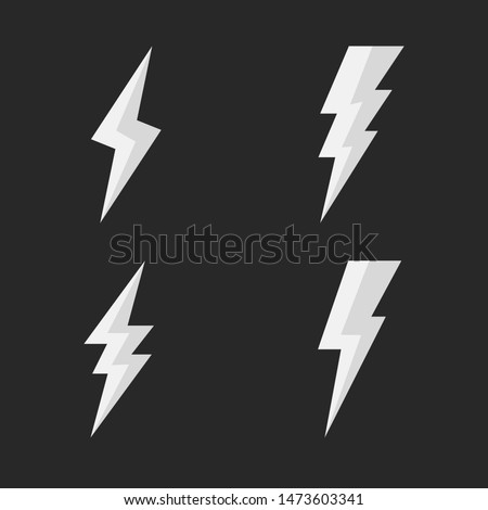 Thunderbolt, lightning strike icons. Set of 4 Bolt lighting icons isolated on black background. Vector illustration