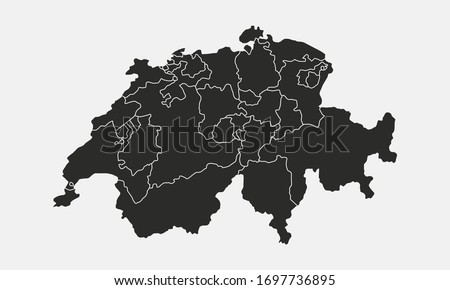 Switzerland map with regions, cantons, states isolated on white background. Map of Switzerland. Swiss map. Vector illustration