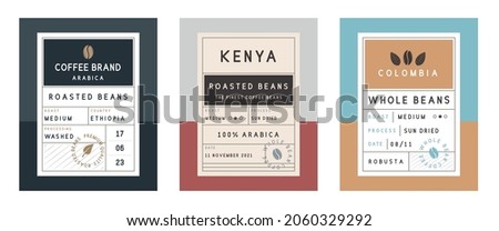 Set of Vintage Coffee labels. Coffee vintage packaging design. Roasted Beans label, tag, sticker design for packaging. Retro vintage old label template.Vector illustration