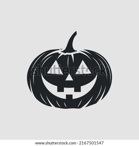 Vintage Halloween logo. Halloween pumpkin, jack o lantern isolated on white background. Vector illustration	