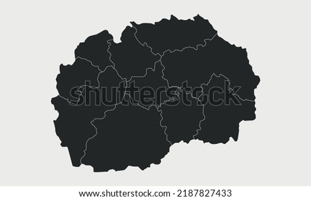 North Macedonia map with regions isolated on white background. Outline Map of North Macedonia. Vector illustration