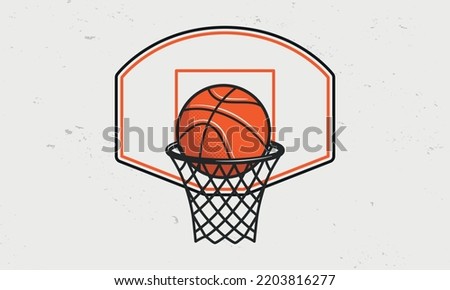 Basketball ring with ball isolated on white background. Basketball banner, poster template. Vector illustration