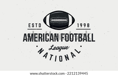 American Football league logo. Vintage football logo with ball. American Football Ball. Trendy retro logo. Vintage poster with text and ball silhouette. Vector illustration