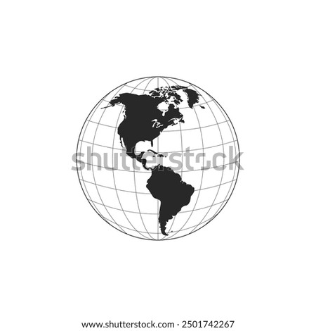 America globe map. World globe map isolated on white background. Earth globe icon. Vector illustration.