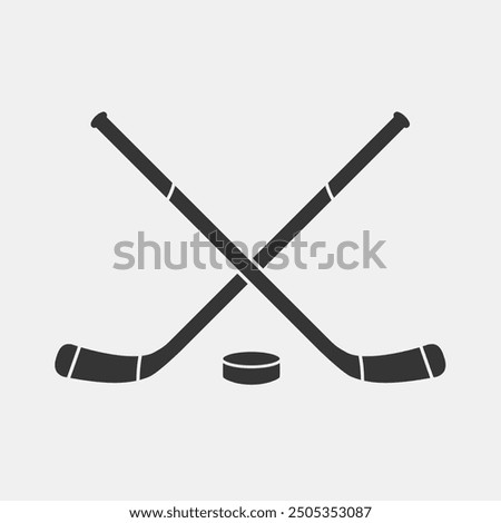 Ice Hockey icon. Hockey sticks, cues with puck isolated on white background. Vector illustration.