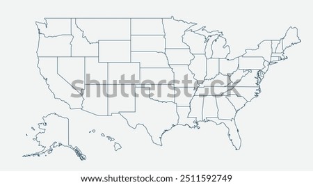 Outline USA map isolated on white background. United States of America map. US map outline template. Vector illustration