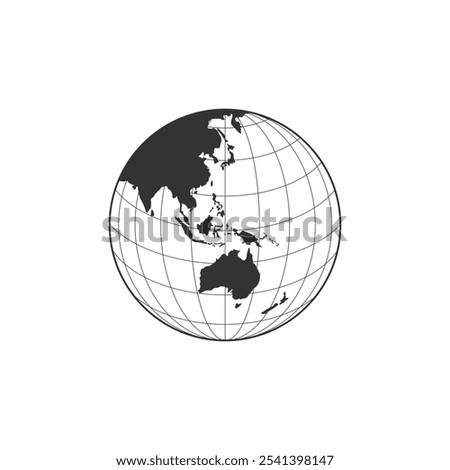 Oceania globe map. World globe map isolated on white background. Earth globe icon. Vector illustration.