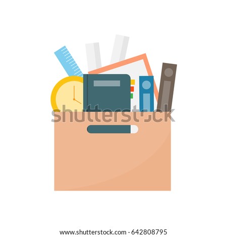 office cardboard box .employee dismissed from office.vector illustration. white isolate background