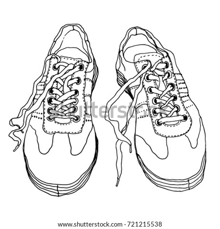 Sketch of shoes. Vector line art Illustration of sports snickers.