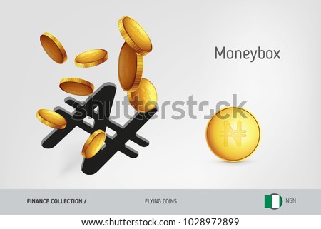 Nigerian Naira money box with flying Nigerian Naira coins, finance concept. Vector illustration for print, websites, web design, mobile app, infographics.