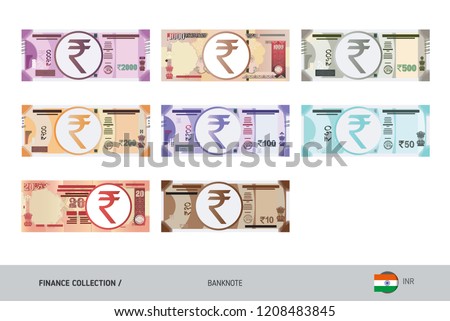 Rupee Banknotes set. Flat style highly detailed vector illustration. Isolated on white background. Suitable for print materials, web design, mobile app and infographics.