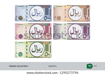 Saudi Arabia Riyal Banknotes set. Flat style highly detailed vector illustration. Isolated on white background. Suitable for print materials, web design, mobile app and infographics.