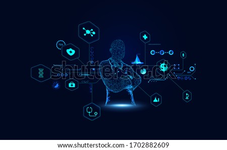 Abstract Doctor wireframe digital and hologram interface concept Medical data analysis In visual form Modern future,Medicine that uses artificial intelligence in processing And treatment of future.