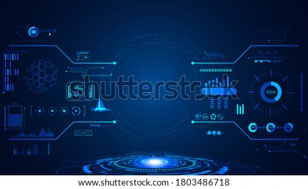 abstract technology ui futuristic concept hud interface hologram elements of digital data chart, communication, computing and circle percent vitality innovation on hi tech future design background