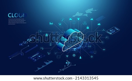 Abstract cloud technology with big data and interface concept Connection by collecting data in the cloud With large data storage systems on hi tech background.