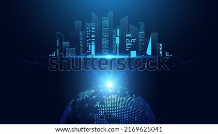 abstract smart city building modern blue and world on a modern background futuristic digital