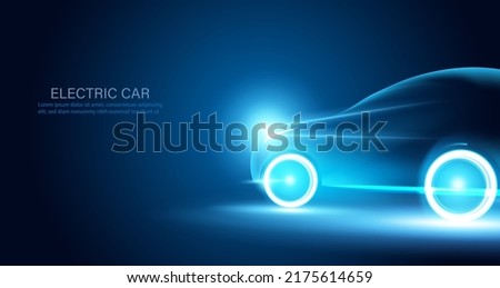 Abstract electric cars In the illustration, electric cars are powered by electric energy concept Car EV. Future energy.on blue background