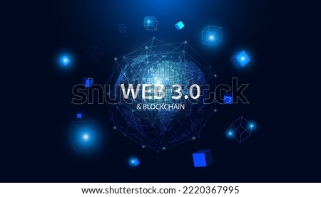 Abstract world technology blue dots modern web 3.0 concept is free access to information or services without intermediaries to control and censorship and blockchain on background.