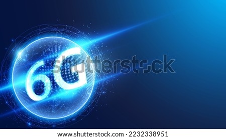 abstract 6G global dot network connection and communication futuristic on blue background.