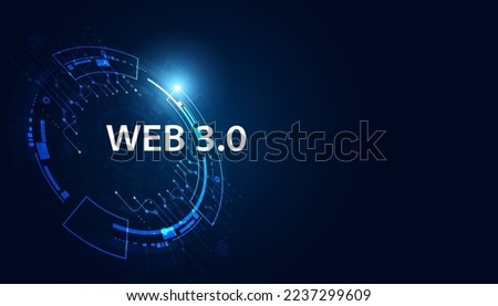 Abstract, Web 3.0 and blockchain circle, Technology or Concept to Develop Web Links, Decentralized, Bottom-up Design, Consensus on Blue Background. Modern digital, futuristic
