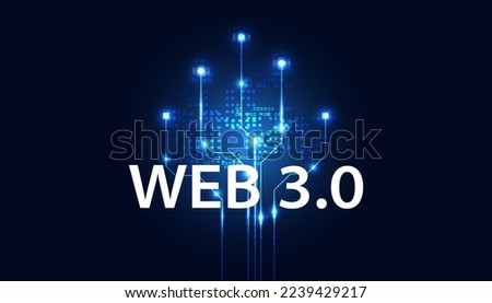 Abstract, Web 3.0 and blockchain link, Technology or Concept to Develop Web Links, Decentralized, Design, Consensus on Blue Background. Modern digital, futuristic