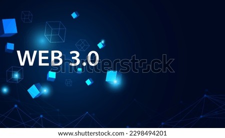 Abstract, Web 3.0 and blockchain square, Technology or Concept to Develop Web Links, Decentralized, Bottom-up Design, Consensus on Blue Background. Modern digital, futuristic