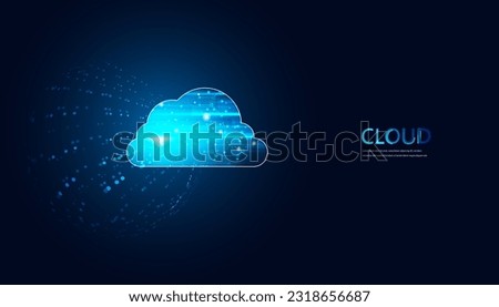 Abstract data storage on the network, modern technology Data Protection, Security, Computing, Private Cloud, Public Cloud, Hybrid and Multi on modern high tech blue background