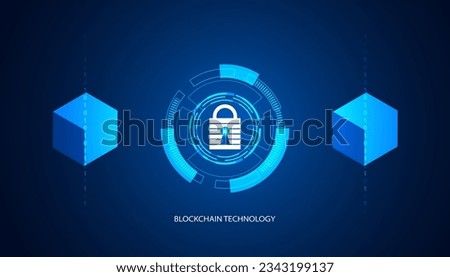 Digital square abstract and padlock digital circuit, circle, hi-tech, blockchain cyber security, technology, cryptocurrency, decentralized on blue background, modern, futuristic.