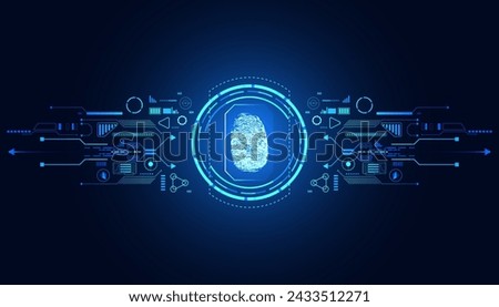 finger print On a blue background, digital background, hi-tech, hud, interface, modern blue abstract concept, fingerprint scanning, hologram, identity verification