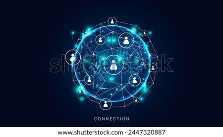 Network connection, digital hi-tech digital internet communication, technology on global background and people icons on modern background.